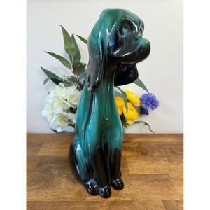 Vintage Blue Mountain Pottery Dog Figurine Green Drip Glaze Puppy Standing Decor